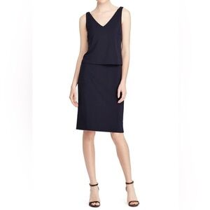 Ralph Lauren Sheath Tiered Cocktail Dress w Pockets, Black, Sz Petite Small, NWT